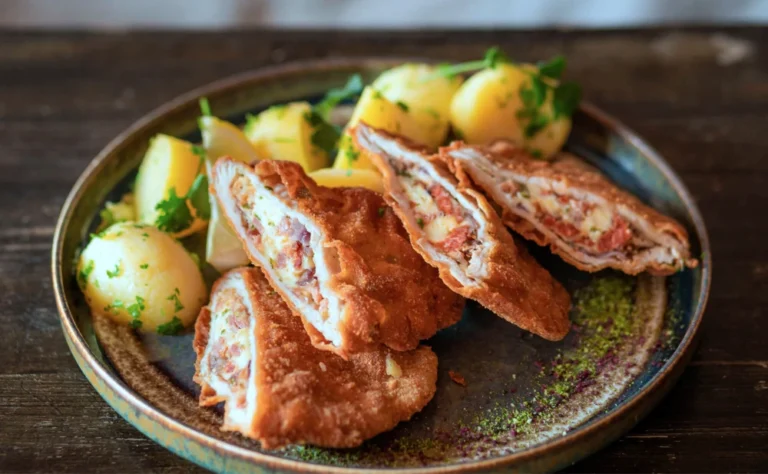 Hársfa cordon bleu-cheddar, bacon, petrezselymes burgonya